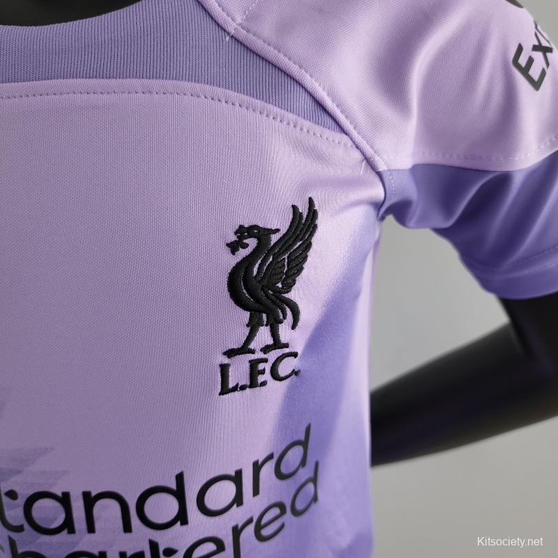 22/23 Liverpool Kids Kit Goalkeeper Purple Soccer Jersey - Kitsociety