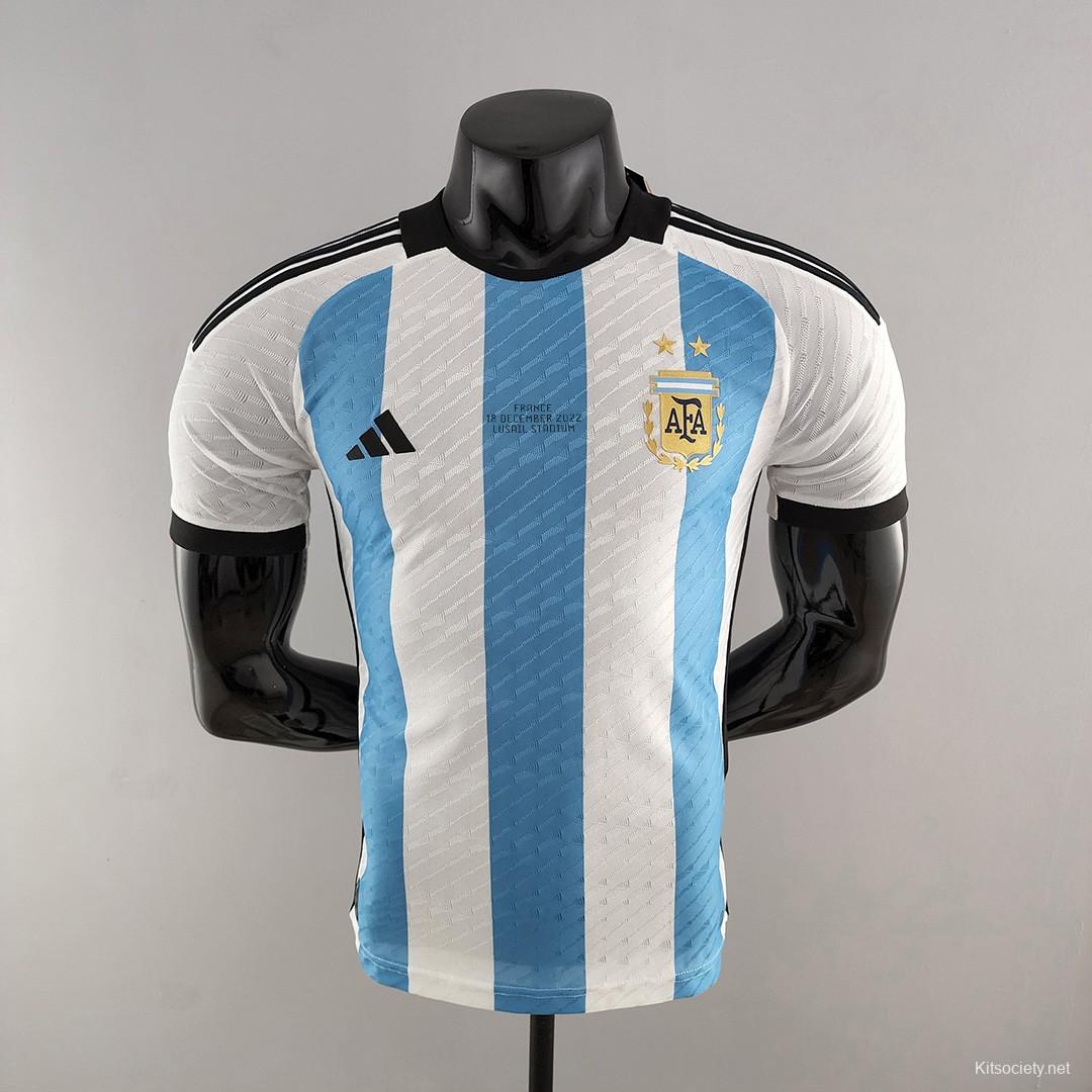 Adidas Argentina Lionel Messi Three Star Home Jersey w/ World Cup Champion Patch 22/23 (White/Light Blue) Size XXL